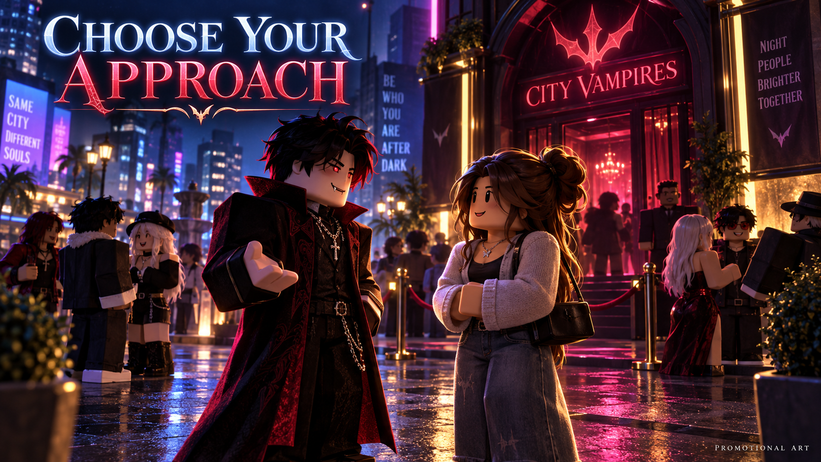 Vampire speaking to a civilian in promotional concept art